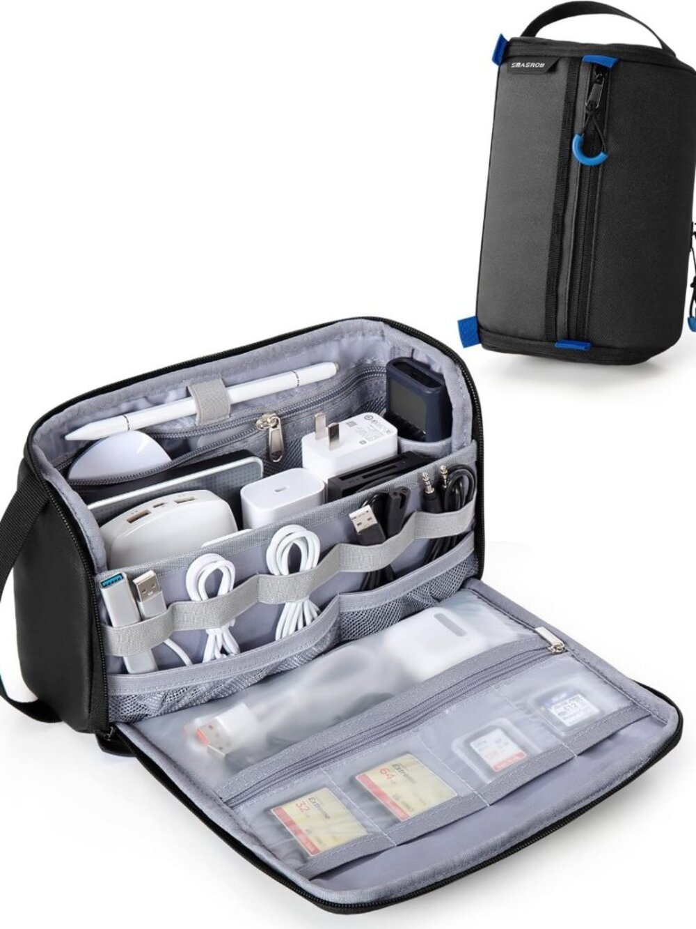 Travel Electronics Organizer Case, Tech Bag for Chargers & Accessories, Black